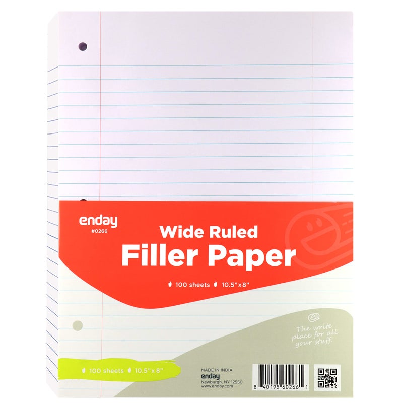Emraw Wide Ruled Filler Paper  Perfect for Normal Everyday Notetaking 8""x10.5"" x 0.32"" Inch  2 Pack - 100 Sheets Per Pack (Total 200 Sheets) - Image 1